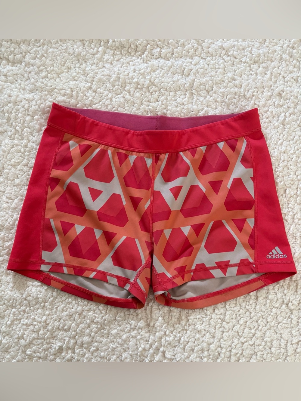 Adidas Climalite Athletic Compression Shorts Women’s S/M Pink Orange Geometric